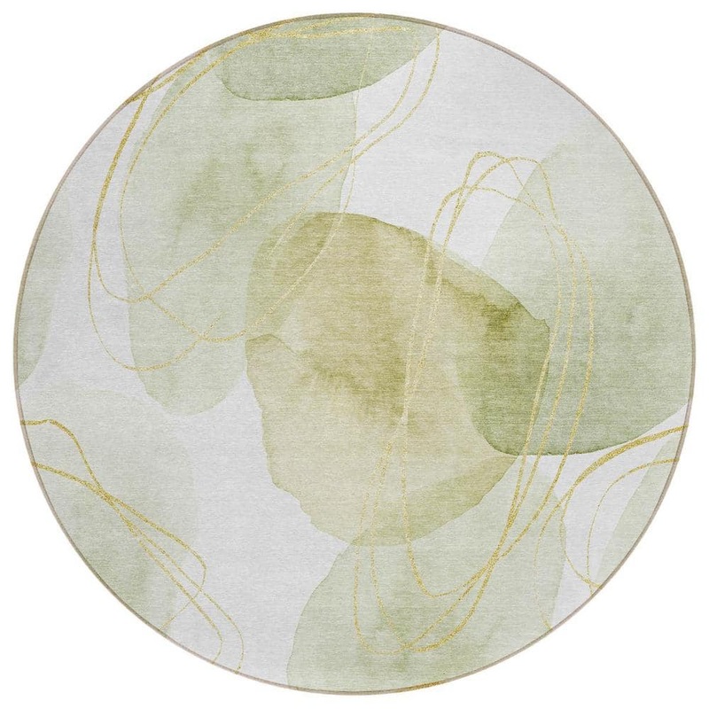 HomeRoots Green and Ivory 8 ft. Round Woven Abstract Round Indoor/Outdoor Area Rug 2000562106