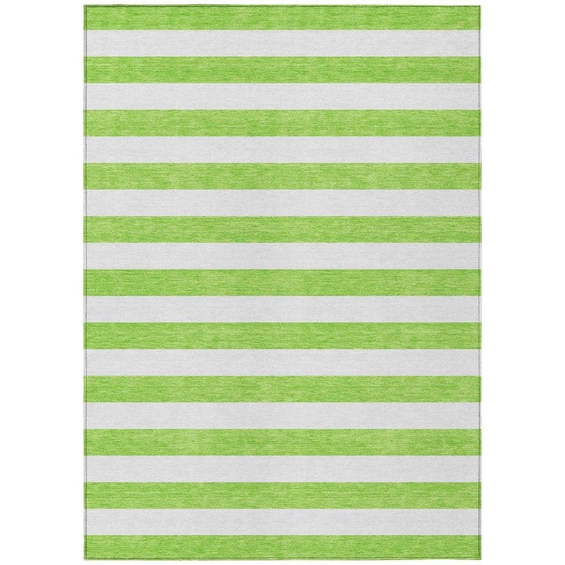 HomeRoots Green and White 5 ft. x 8 ft. Woven Striped Polyester Rectangle Indoor/Outdoor Area Rug 2000560865