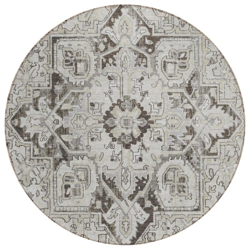 HomeRoots Ivory and Dark Brown 8 ft. Round Woven Oriental Round Indoor/Outdoor Area Rug 2000563768