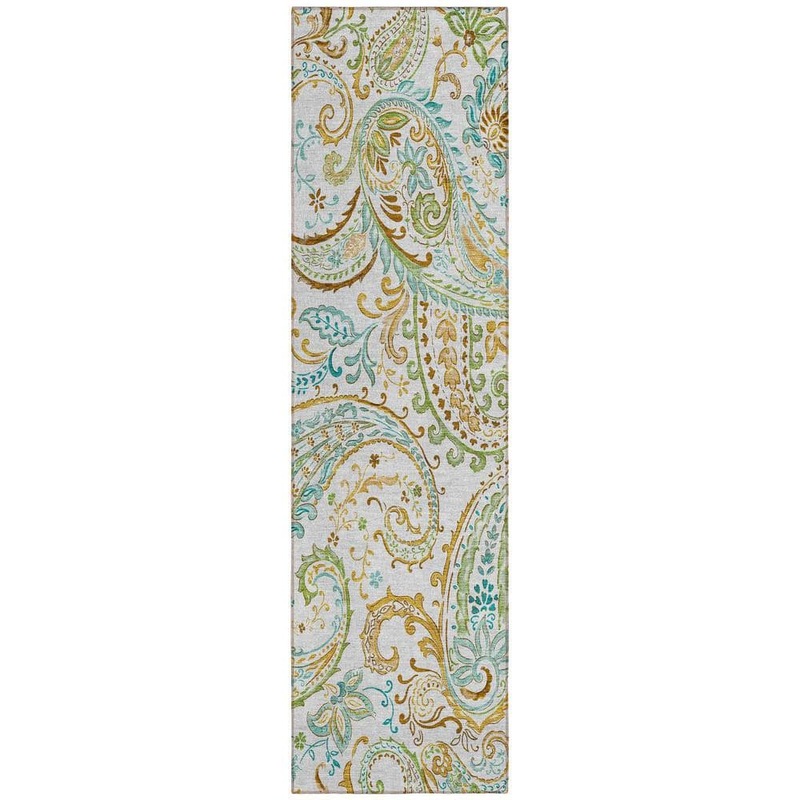 HomeRoots Ivory and Gold 2 ft. x 8 ft. Woven Paisley Polyester Runner Indoor/Outdoor Area Rug 2000561420