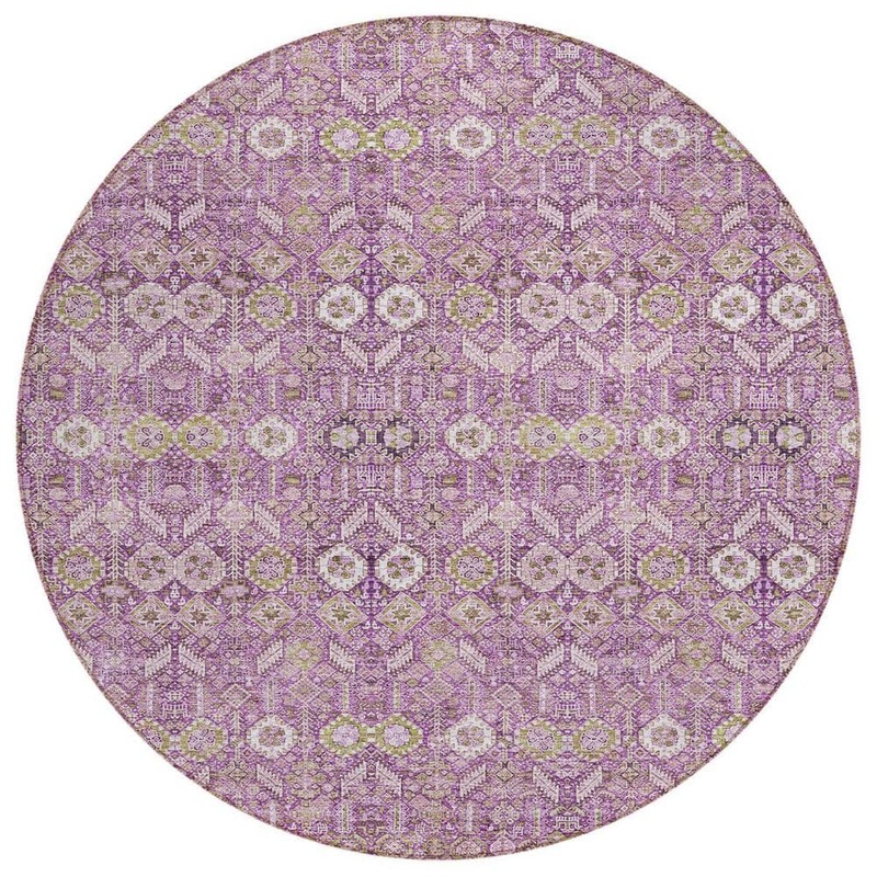 HomeRoots Lavender and Ivory 8 ft. Round Woven Floral Round Indoor/Outdoor Area Rug 2000564343