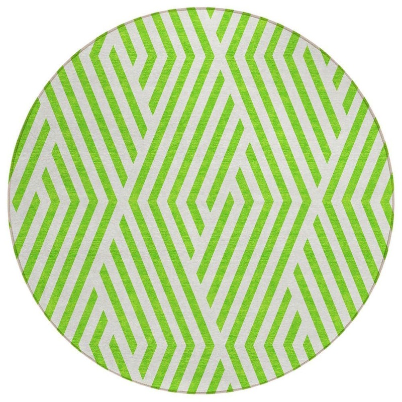 HomeRoots Lime Green and White 8 ft. Round Woven Geometric Round Indoor/Outdoor Area Rug 2000562322
