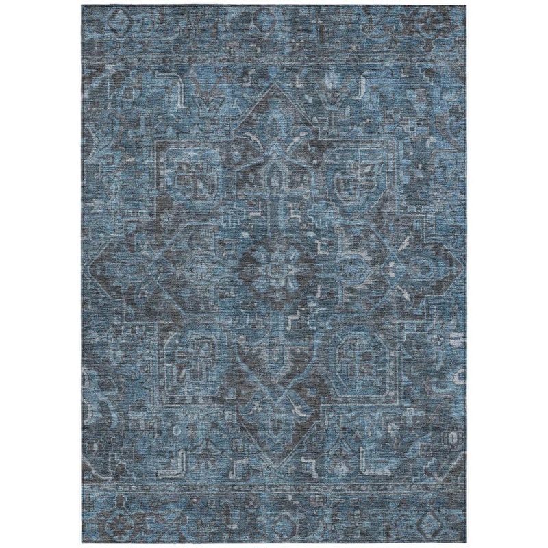 HomeRoots Navy and Black 5 ft. x 8 ft. Woven Oriental Rectangle Indoor/Outdoor Area Rug 2000563830