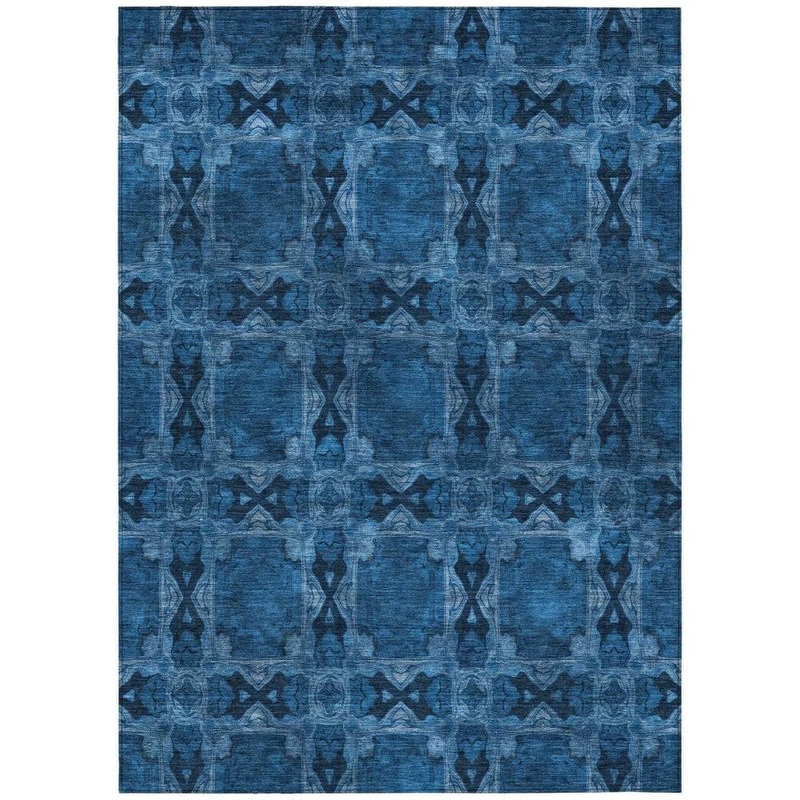 HomeRoots Navy and Gray 9 ft. x 12 ft. Woven Floral;Medallion Rectangle Indoor/Outdoor Area Rug 2000563455