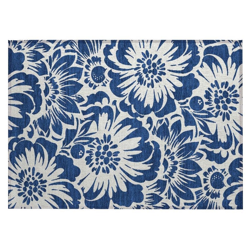 HomeRoots Navy and Ivory 2 ft. x 3 ft. Woven Floral Rectangle Indoor/Outdoor Area Rug 2000562479