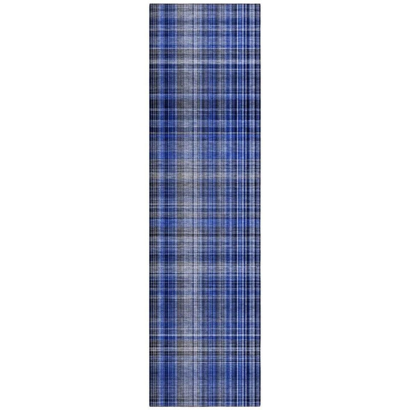 HomeRoots Navy Blue 2 ft. x 8 ft. Woven Plaid Runner Indoor/Outdoor Area Rug 2000561886