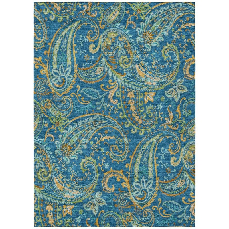 HomeRoots Navy Blue 5 ft. x 8 ft. Woven Paisley Polyester Rectangle Indoor/Outdoor Area Rug 2000561432