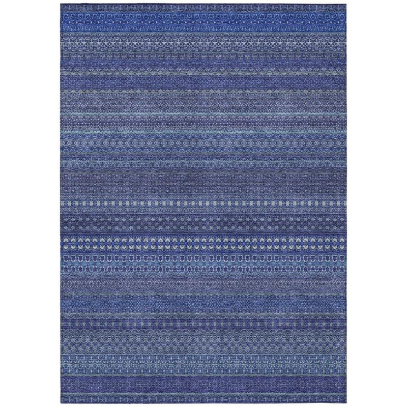 HomeRoots Navy Blue 5 ft. x 8 ft. Woven Striped Polyester Rectangle Indoor/Outdoor Area Rug 2000560748