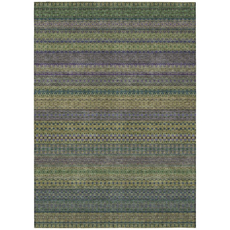 HomeRoots Olive Green 3 ft. x 5 ft. Woven Striped Polyester Rectangle Indoor/Outdoor Area Rug 2000560756