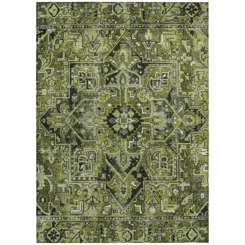 HomeRoots Olive Green and Dark Green 5 ft. x 8 ft. Woven Oriental Rectangle Indoor/Outdoor Area Rug 2000563776