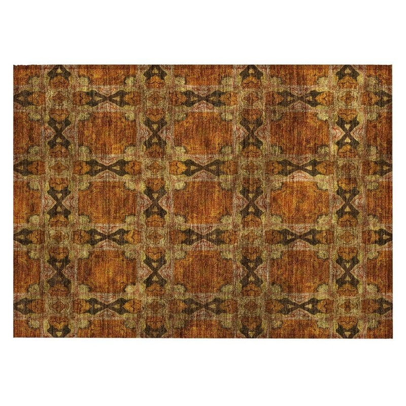 HomeRoots Orange and Rust 2 ft. x 3 ft. Woven Floral;Medallion Rectangle Indoor/Outdoor Area Rug 2000563457