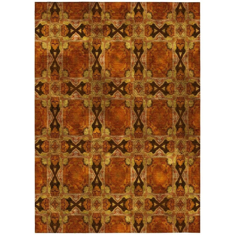 HomeRoots Orange and Rust 8 ft. x 10 ft. Woven Floral;Medallion Rectangle Indoor/Outdoor Area Rug 2000563463