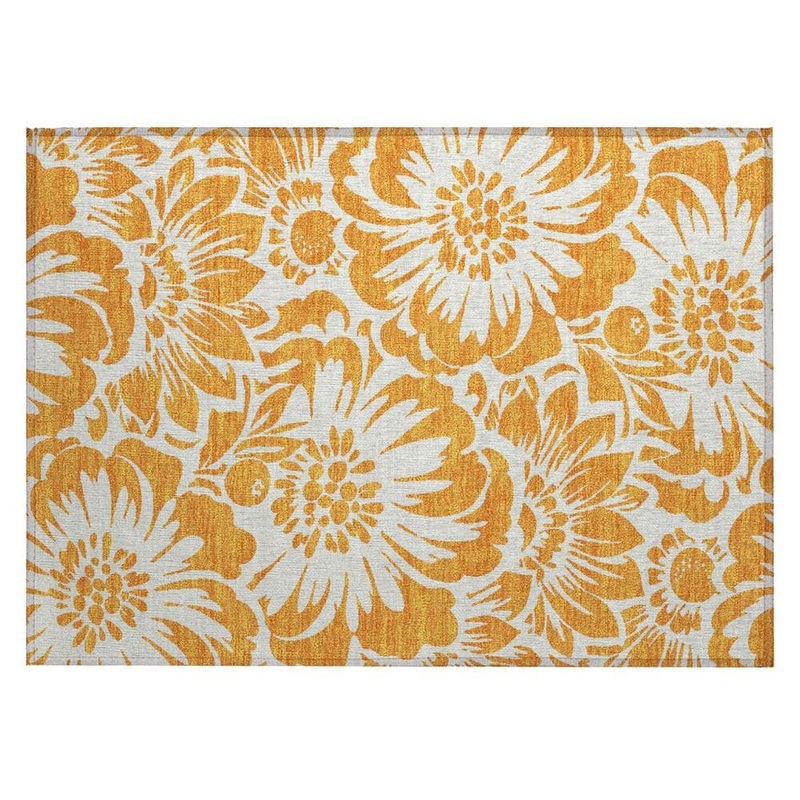 HomeRoots Orange and White 2 ft. x 3 ft. Woven Floral Rectangle Indoor/Outdoor Area Rug 2000562488
