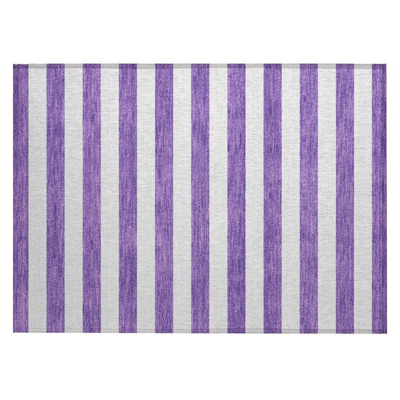 HomeRoots Purple and White 2 ft. x 3 ft. Woven Striped Polyester Rectangle Indoor/Outdoor Area Rug 2000560915