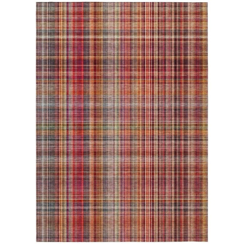 HomeRoots Red 5 ft. x 8 ft. Woven Plaid Rectangle Indoor/Outdoor Area Rug 2000561916
