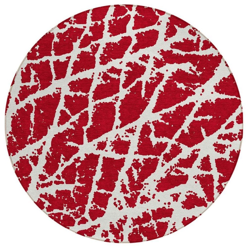 HomeRoots Red 8 ft. Round Abstract Indoor / Outdoor Area Rug 2000559321