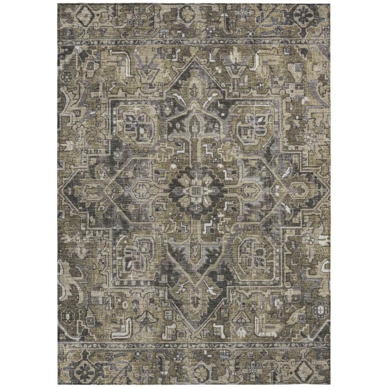 HomeRoots Taupe and Dark Taupe 5 ft. x 8 ft. Woven Oriental Rectangle Indoor/Outdoor Area Rug 2000563794
