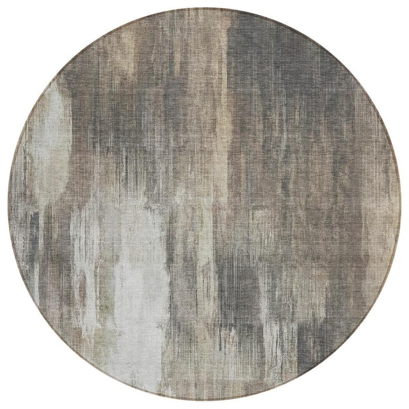 HomeRoots Taupe and Gray 8 ft. Round Woven Abstract Round Indoor/Outdoor Area Rug 2000563615