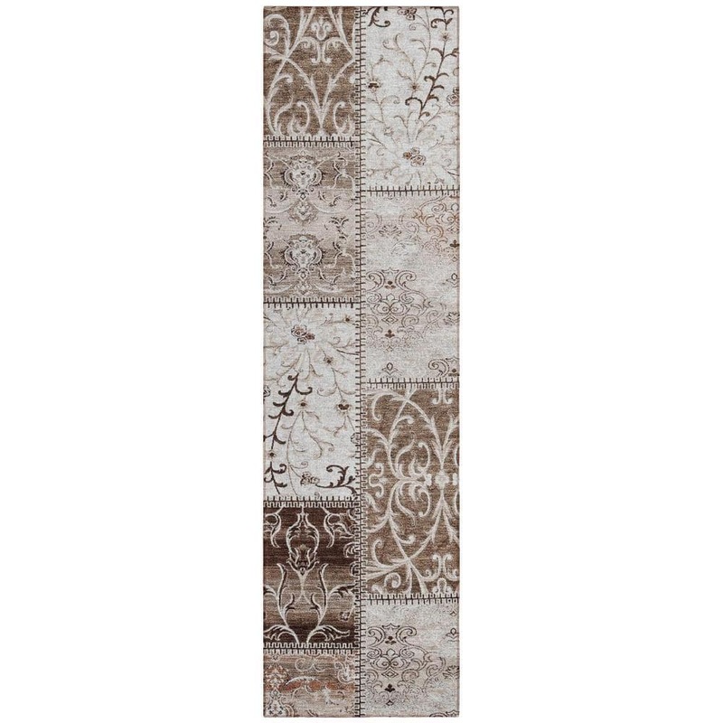 HomeRoots Taupe and Ivory 2 ft. x 8 ft. Woven Plaid Runner Indoor/Outdoor Area Rug 2000563521