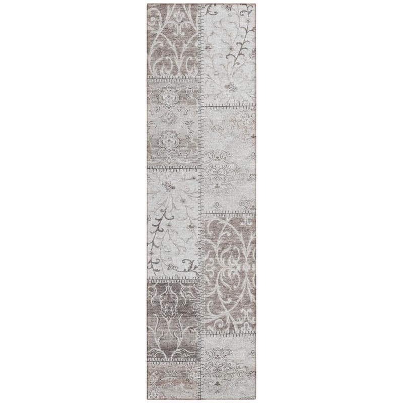 HomeRoots Taupe and Ivory 2 ft. x 8 ft. Woven Plaid Runner Indoor/Outdoor Area Rug 2000563575