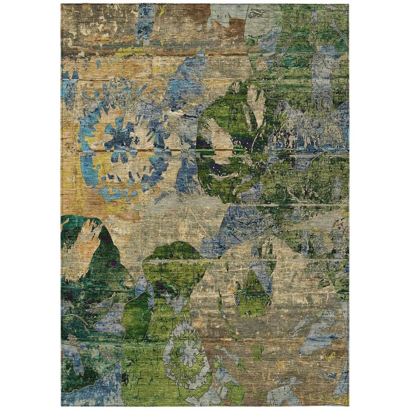 HomeRoots Taupe Blue and Green 3 ft. x 5 ft. Woven Floral Rectangle Indoor/Outdoor Area Rug 2000562788