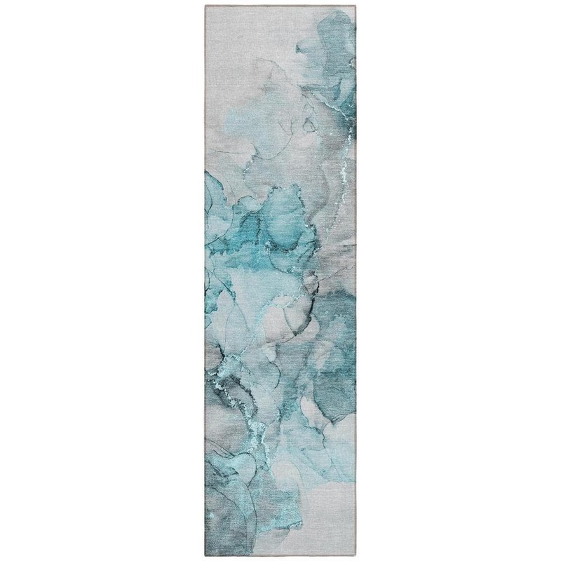 HomeRoots Teal 2 ft. x 8 ft. Woven Abstract Polyester Runner Indoor/Outdoor Area Rug 2000560430