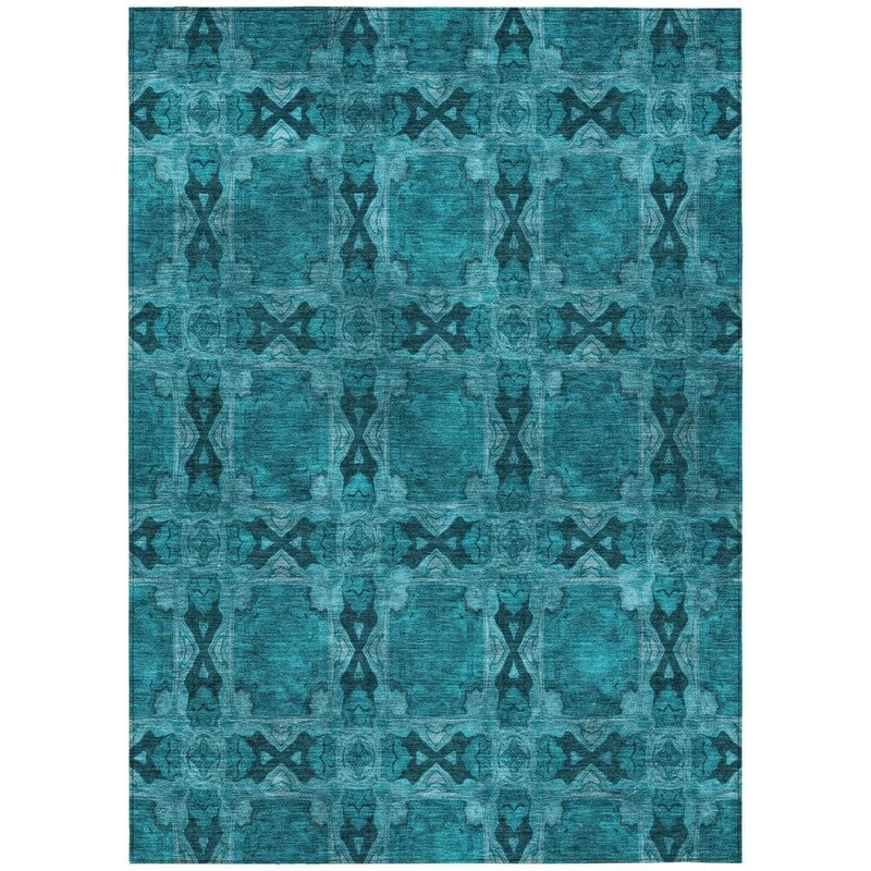 HomeRoots Teal 3 ft. x 5 ft. Woven Floral;Medallion Rectangle Indoor/Outdoor Area Rug 2000563478