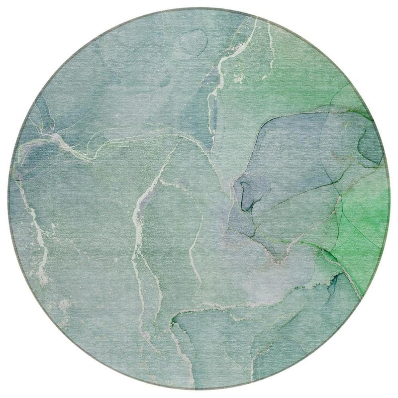 HomeRoots Teal 8 ft. Round Abstract Indoor / Outdoor Area Rug 2000559943