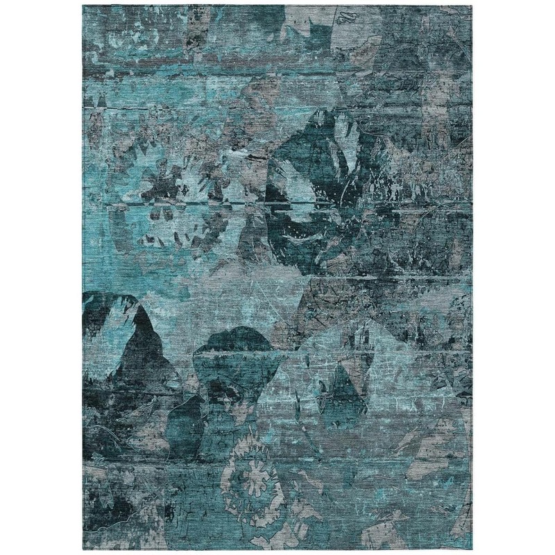 HomeRoots Teal and Gray 10 ft. x 14 ft. Woven Floral Rectangle Indoor/Outdoor Area Rug 2000562802