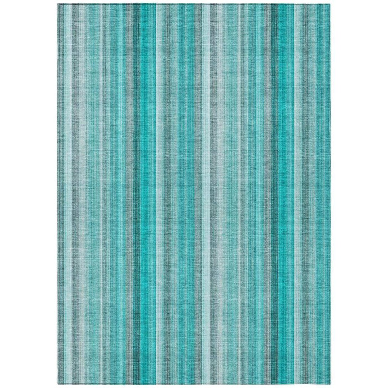 HomeRoots Teal and Gray 5 ft. x 8 ft. Woven Striped Rectangle Indoor/Outdoor Area Rug 2000562096