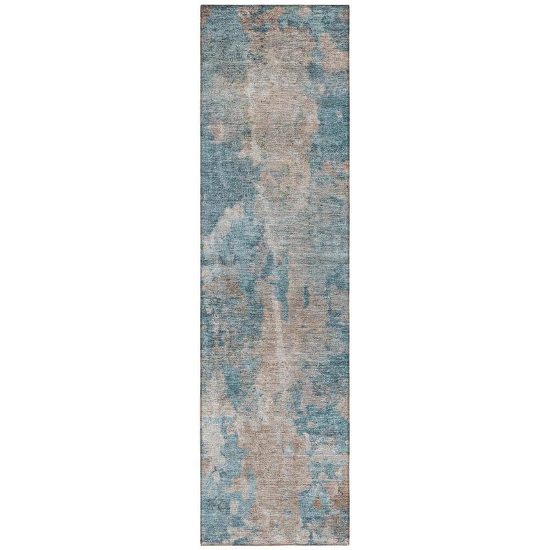HomeRoots Teal and Taupe 2 ft. x 8 ft. Woven Abstract Runner Indoor/Outdoor Area Rug 2000564288