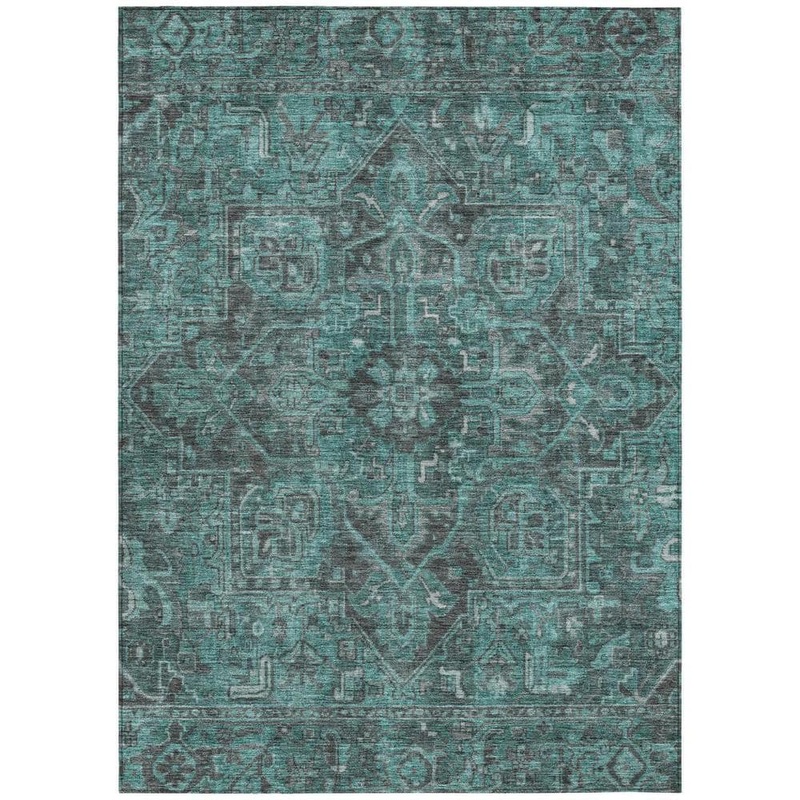 HomeRoots Turquoise 3 ft. x 5 ft. Woven Oriental Rectangle Indoor/Outdoor Area Rug 2000563847