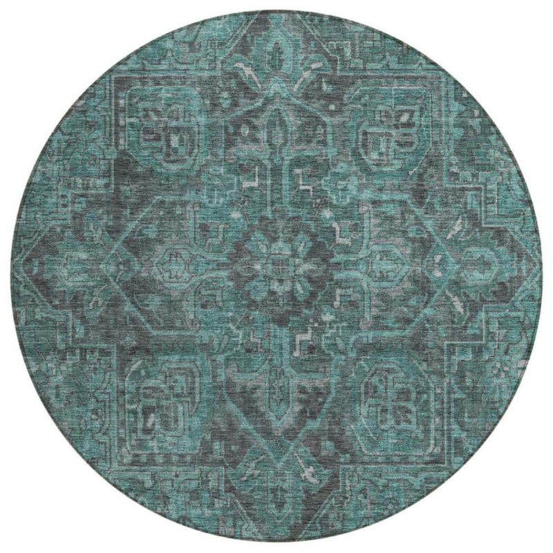 HomeRoots Turquoise 8 ft. Round Woven Oriental Round Indoor/Outdoor Area Rug 2000563849