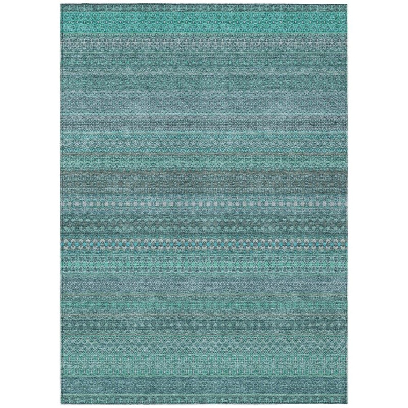 HomeRoots Turquoise 9 ft. x 12 ft. Woven Striped Polyester Rectangle Indoor/Outdoor Area Rug 2000560796
