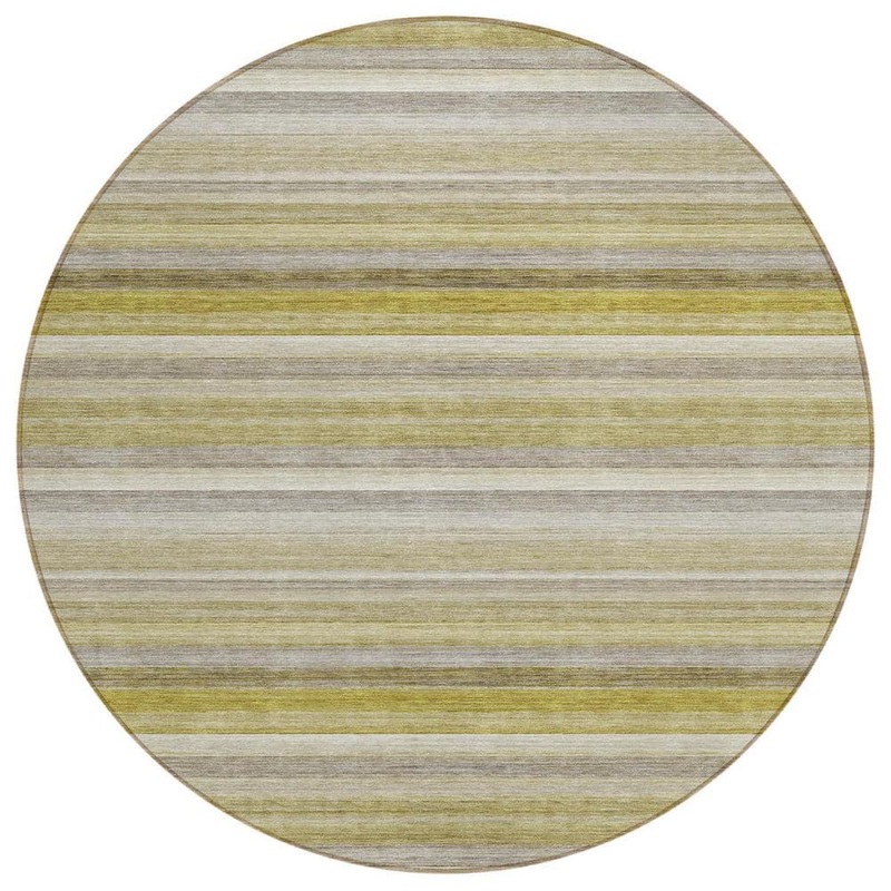 HomeRoots Wheat 8 ft. Round Woven Striped Polyester Round Indoor/Outdoor Area Rug 2000561552