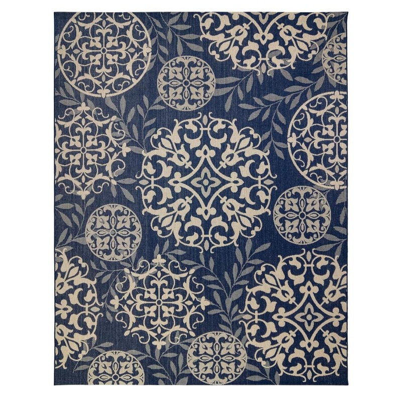 Gertmenian Paseo Emilia Navy/Grain 9 ft. x 13 ft. Medallion Indoor/Outdoor Area Rug 18850
