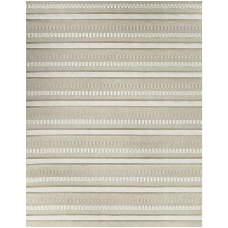 Hampton Bay Beige 5 x 7 Striped Indoor/Outdoor Area Rug 3112424