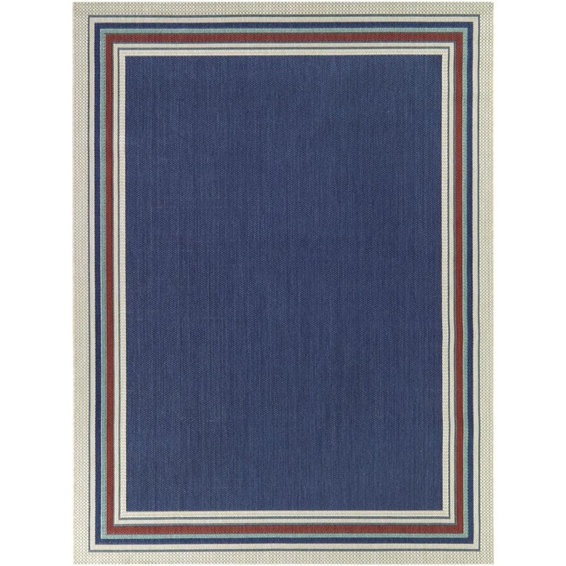 Hampton Bay Blue 5 ft. x 7 ft. Striped Border Indoor/Outdoor Area Rug 3133991