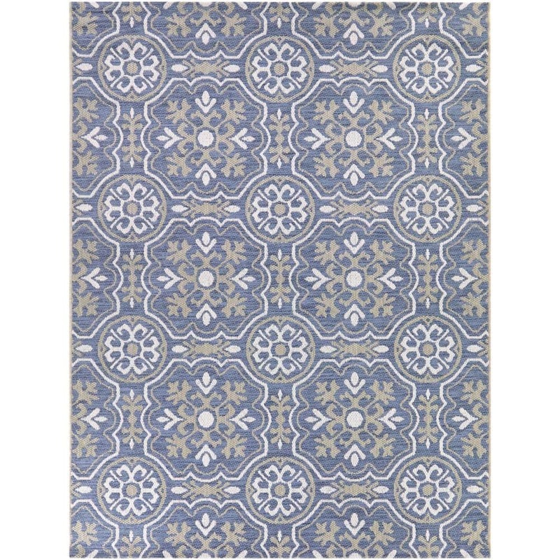 Hampton Bay Blue 6 ft. x 9 ft. Neutral Tiles Indoor/Outdoor Area Rug 3134108