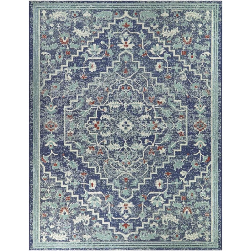 Hampton Bay Blue 6 ft. x 9 ft. Traditional Medallion Indoor/Outdoor Area Rug 3133832