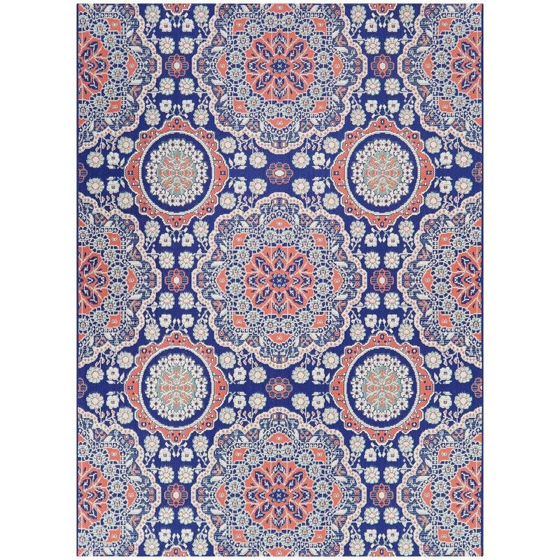 Hampton Bay Blue 9 ft. x 12 ft. Medallion Indoor/Outdoor Area Rug 3105611