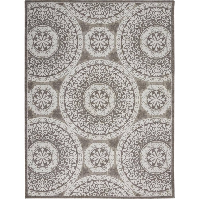 Hampton Bay Calobra Taupe 5 ft. x 7 ft. Geometric Modern Indoor/Outdoor Patio Area Rug 773548