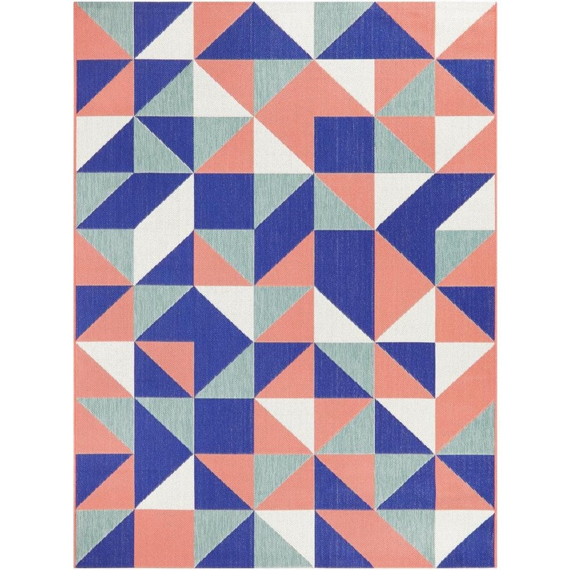 Hampton Bay Geo Multi-Color Pink 8 ft. x 10 ft. Geometric Indoor/Outdoor Patio Area Rug 3004218