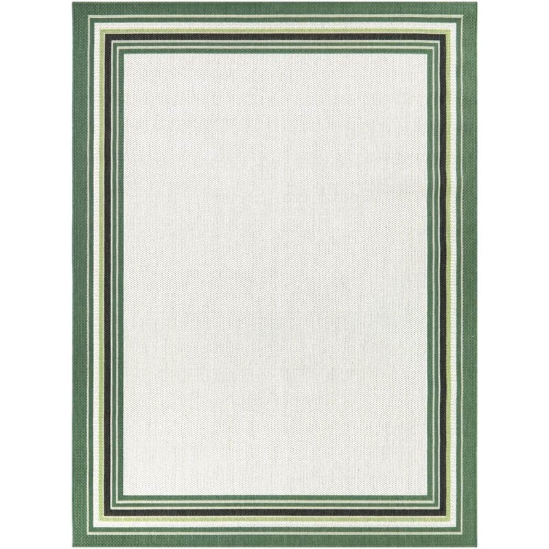 Hampton Bay Green 8 ft. x 10 ft. Striped Border Indoor/Outdoor Area Rug 3133998