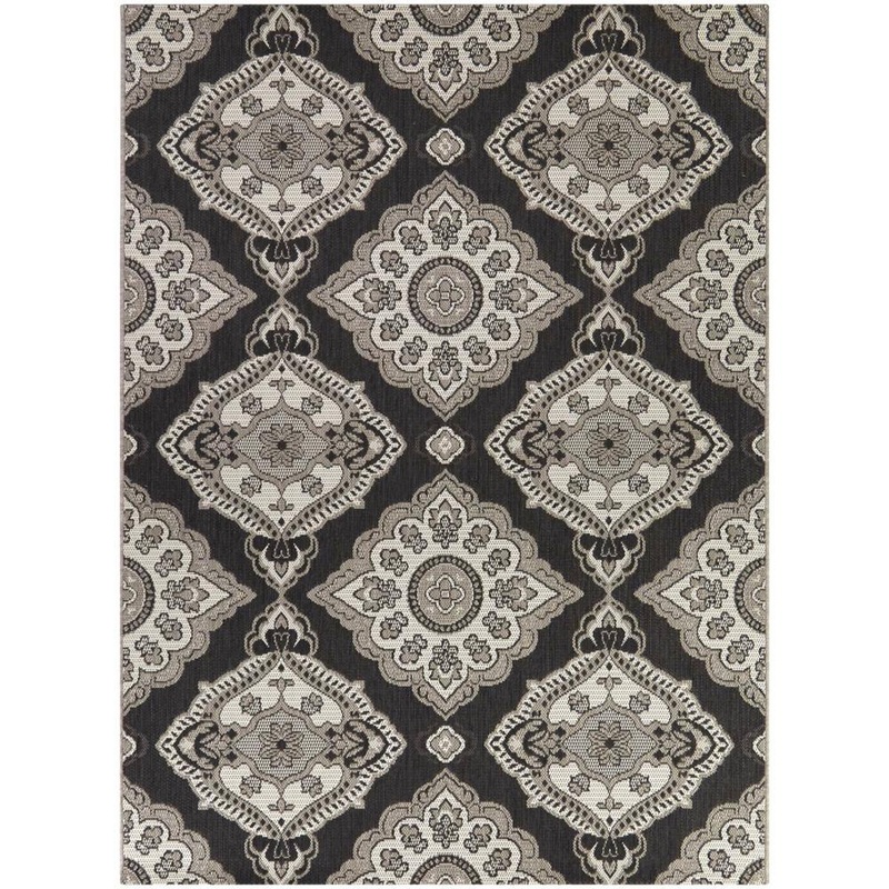 Hampton Bay Oak Hill Black 4 ft. x 6 ft. Medallion Indoor/Outdoor Area Rug 3123264