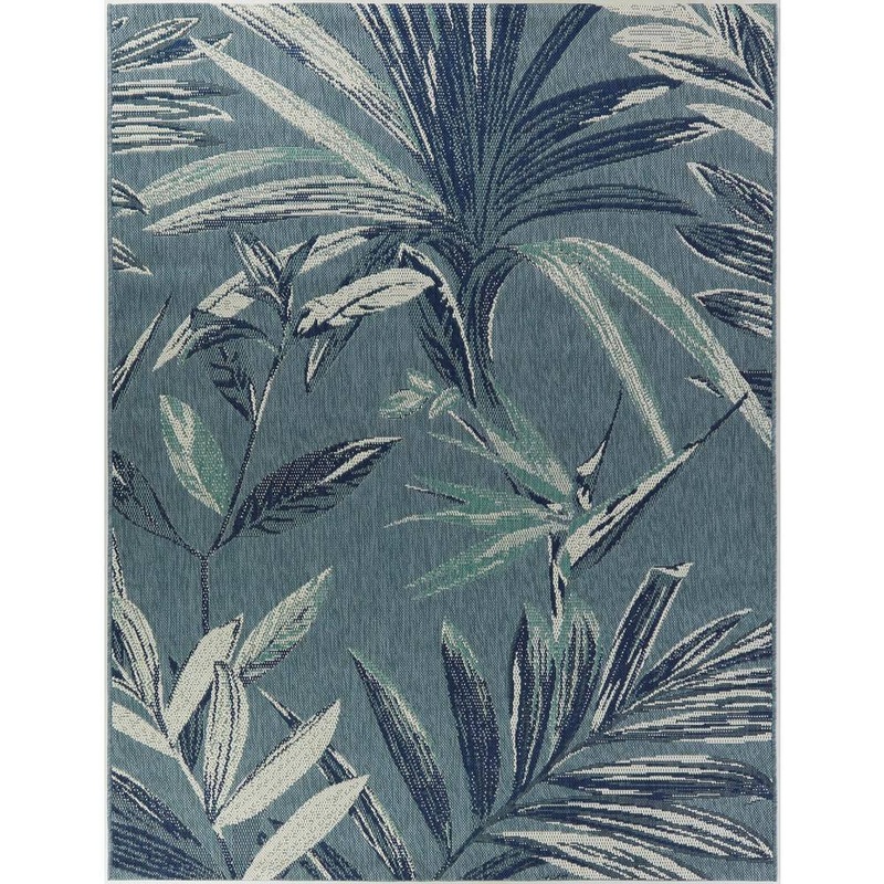 Hampton Bay Palm Light Blue 5 ft. 3 in. x 7 ft. Indoor/Outdoor Patio Area Rug 3091203