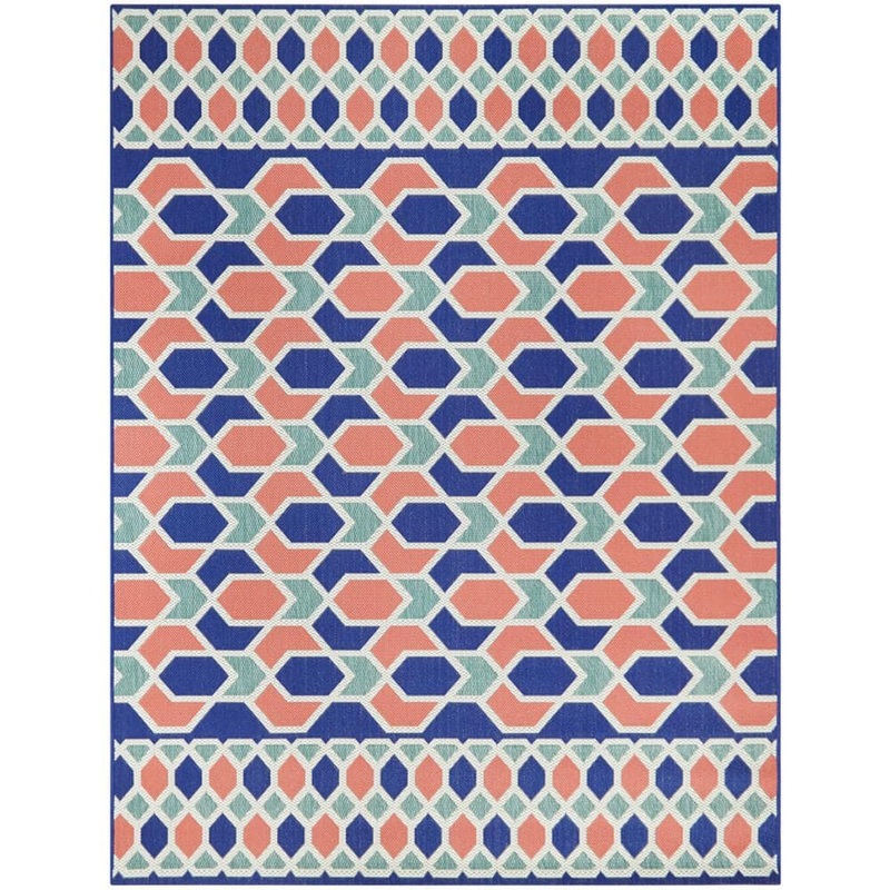 Hampton Bay Star Links Teal/Coral 5 ft. 3 in. x 7 ft. Geometric Indoor/Outdoor Patio Area Rug 3004188