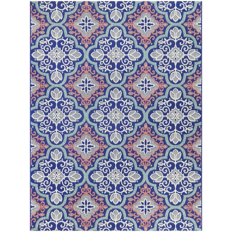 Hampton Bay Star Moroccan Navy/Coral 9 ft. x 12 ft. Indoor/Outdoor Patio Area Rug 3004124