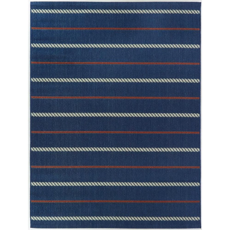 Hampton Bay Stripes Navy 5 ft. 3 in. x 7 ft. Indoor/Outdoor Patio Area Rug 3018264