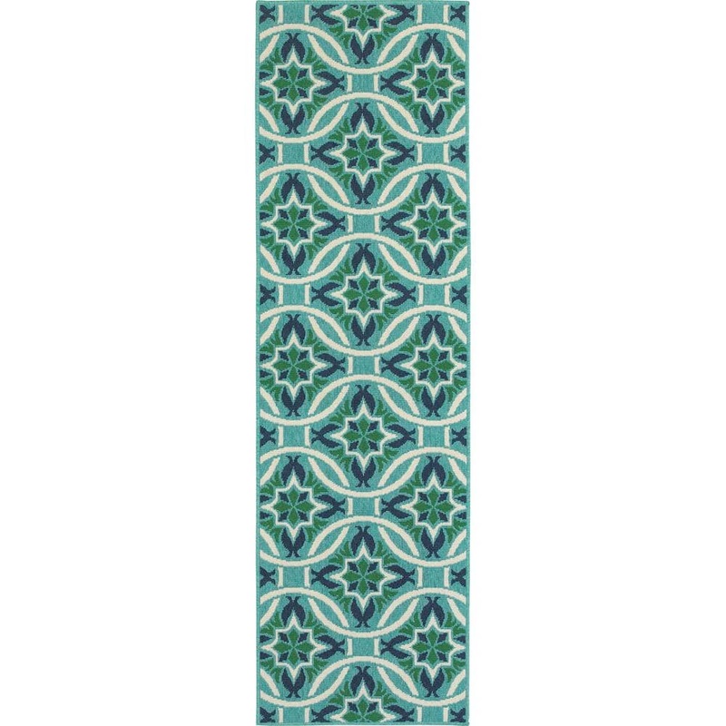 Home Decorators Collection Gallery Aqua 2 ft. x 8 ft. Indoor/Outdoor Patio Runner Rug 9526670330